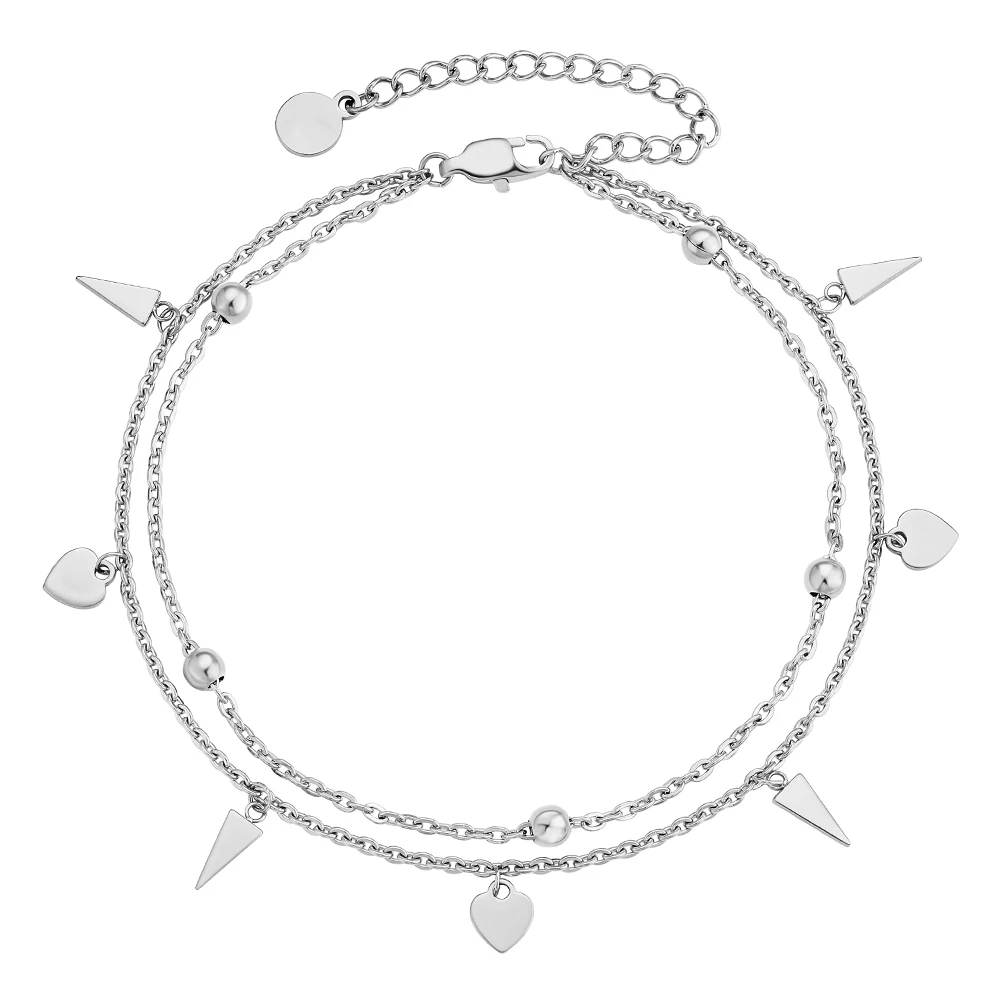 KRKC 2021 summer new trendy custom women jewelry leg chain silver stainless steel triangle heart pendant double layered anklets
KRKC 2021 summer new trendy custom women jewelry leg chain silver stainless steel triangle heart pendant double layered anklets