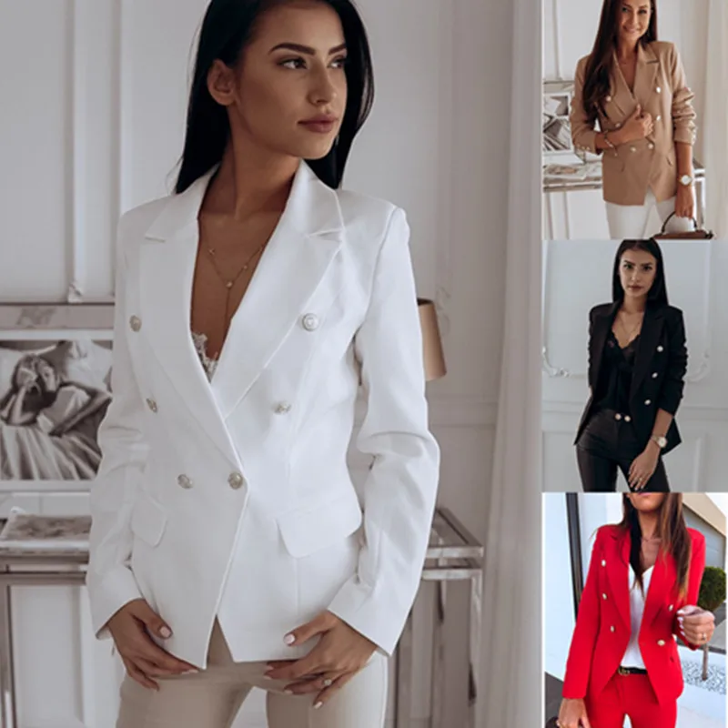 Women's blazer Tops Autumn Winter Solid Color Slim Fit Short Suit Lapel Long Sleeve Double-breasted Ladies blazers Tops
Women's blazer Tops Autumn Winter Solid Color Slim Fit Short Suit Lapel Long Sleeve Double-breasted Ladies blazers Tops