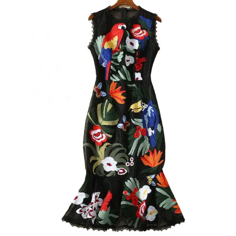 2021 New Sexy Hollow Out Flower Parrot Embroidery Black Mermaid Dress Women's Fashion Summer Sleeveless Runway Long Dresses
2021 New Sexy Hollow Out Flower Parrot Embroidery Black Mermaid Dress Women's Fashion Summer Sleeveless Runway Long Dresses