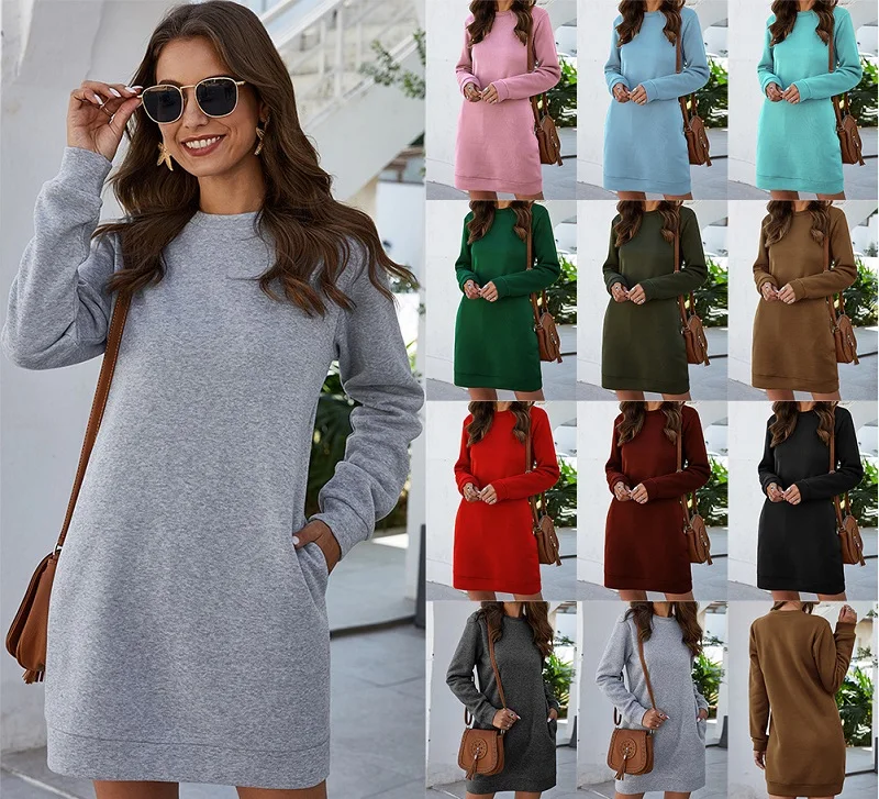 2021 street fashion spring plus pocket pullover round neck long sleeve dress oversized casual dress
2021 street fashion spring plus pocket pullover round neck long sleeve dress oversized casual dress
