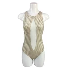 One piece high neck swimwear in foil fabric and mesh with fashionable style
