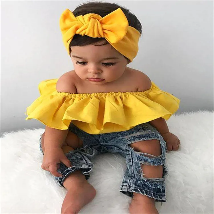 fashion Summer girls outfits ruffle yellow top + jeans children baby girls' clothes sets girls' clothing sets
fashion Summer girls outfits ruffle yellow top + jeans children baby girls' clothes sets girls' clothing sets