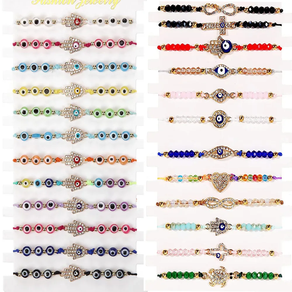 12 Pcs Handmade Braided Rope Bracelets Crystal Enamel Palm Heart Cross Round Shaped Good Luck Evil Eye Bracelets Set
12 Pcs Handmade Braided Rope Bracelets Crystal Enamel Palm Heart Cross Round Shaped Good Luck Evil Eye Bracelets Set