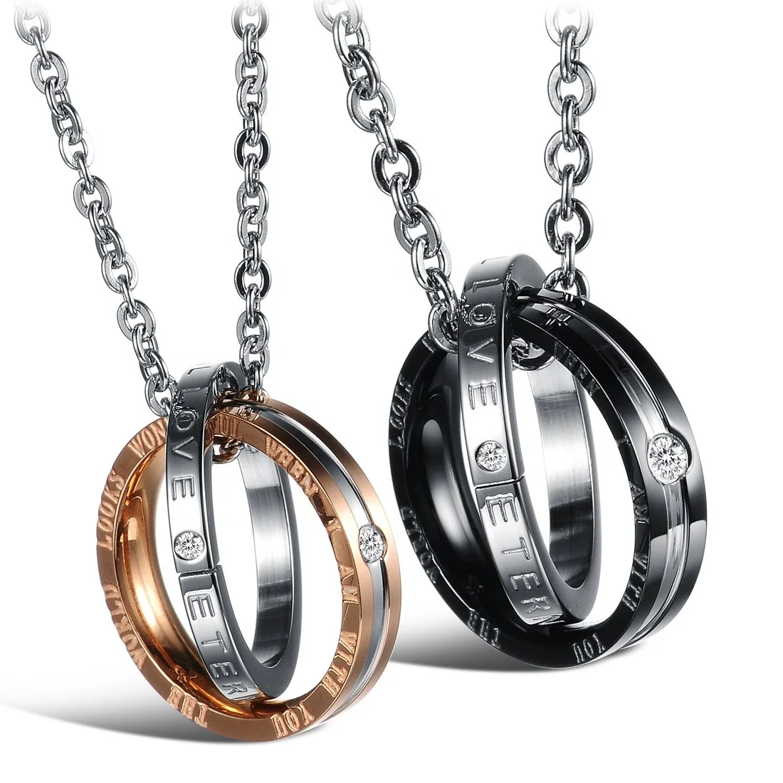 Stainless Steel Double Ring Pendant Couple Necklaces for Women Men New Fashion Interlocking Circles Crystal Cross Jewelry, Black, rose gold
Stainless Steel Double Ring Pendant Couple Necklaces for Women Men New Fashion Interlocking Circles Crystal Cross Jewelry, Black, rose gold