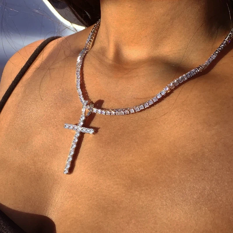 Fashion Glitter crystal Tennis choker Girl Cross Pendant Necklace Chain hip hop jewelry, Silver gold 
Fashion Glitter crystal Tennis choker Girl Cross Pendant Necklace Chain hip hop jewelry, Silver gold