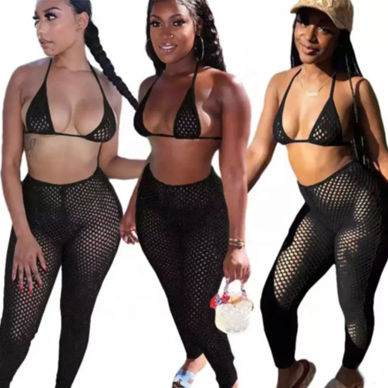 Women's Bandage Casual 2 Piece Outfits Sheer Mesh Hole Blouse Halter Tops and Pants Clubwear Set, 6 colors
Women's Bandage Casual 2 Piece Outfits Sheer Mesh Hole Blouse Halter Tops and Pants Clubwear Set, 6 colors