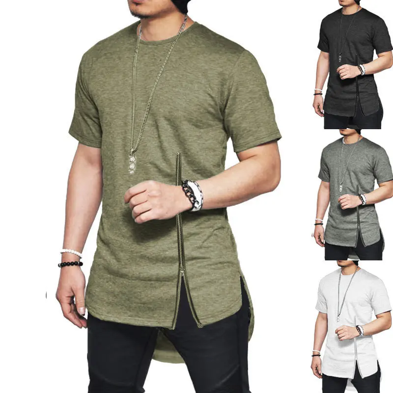 Casual Cotton Men's Chest Zipper Hip Hop Short Sleeve Side Split Arc Hem T-shirt, Customized
Casual Cotton Men's Chest Zipper Hip Hop Short Sleeve Side Split Arc Hem T-shirt, Customized