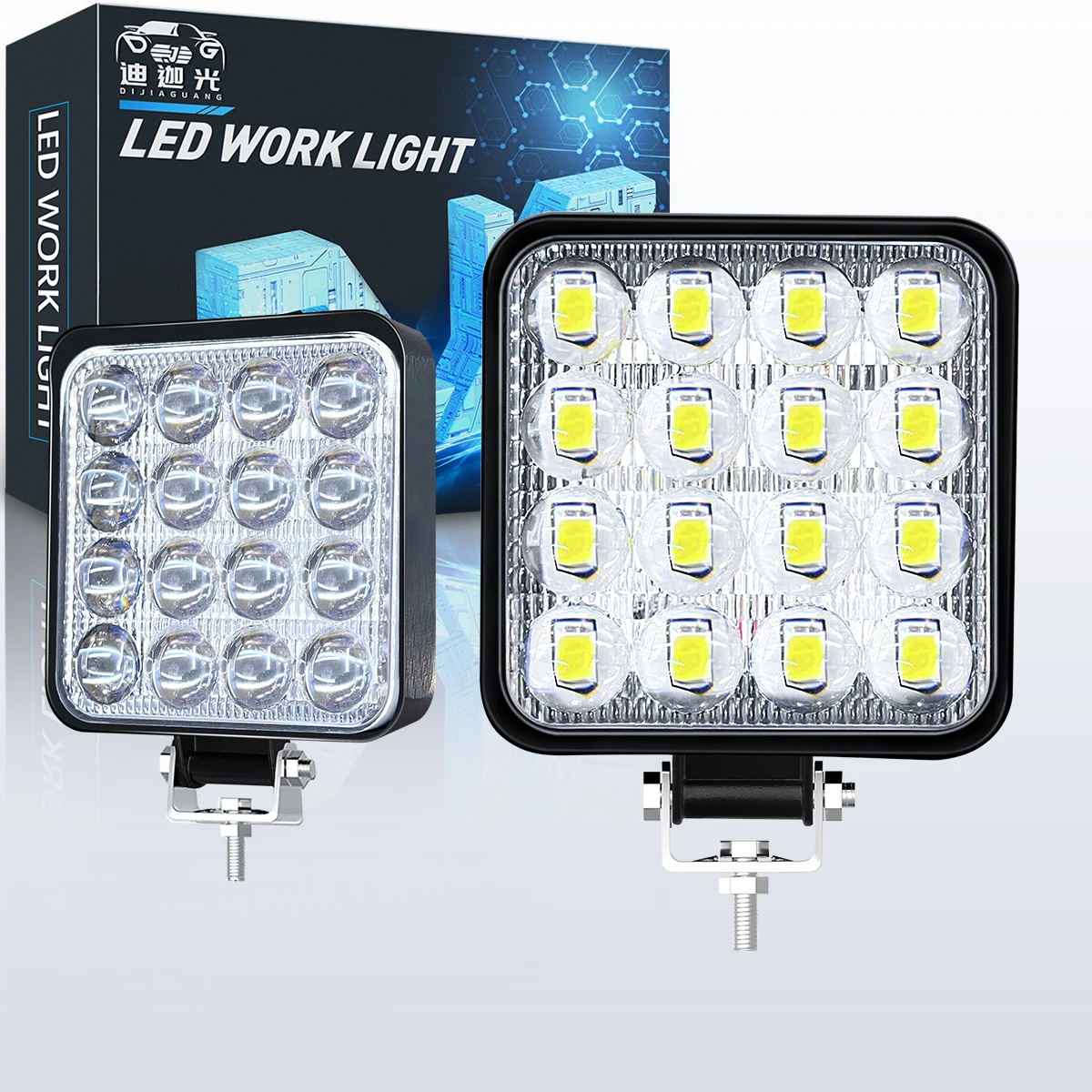 

12V Universal Square LED Work Light LED Truck spotLight White Driving Fog Lights w/ Bracket for Pickup 4WD SUV Off Road