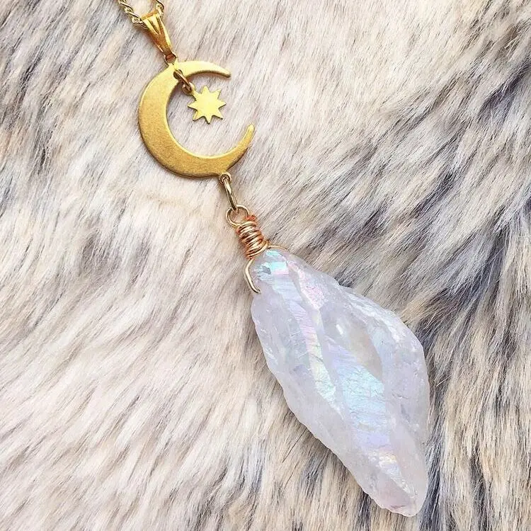 BD-E1653 Aura Quartz crystal Pendant Necklace bohemian angel aura crystal, moon necklace
BD-E1653 Aura Quartz crystal Pendant Necklace bohemian angel aura crystal, moon necklace