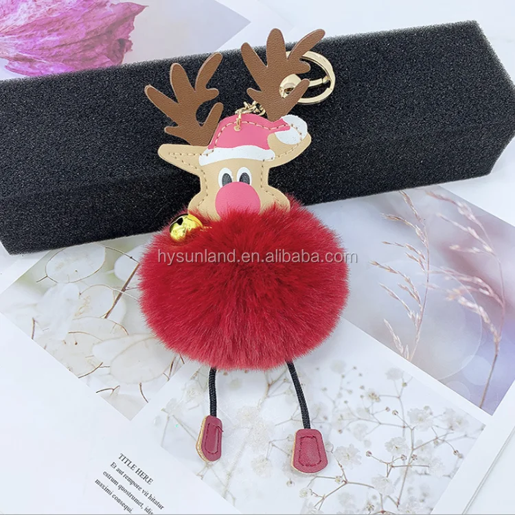 fur pom keychain fluffy rabbit pompom bag charm women gift