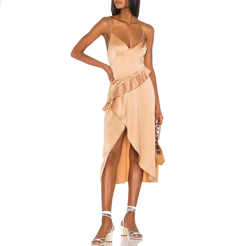 2020 new arrivals summer fashion sleeveless ruffle designs silk satin women casual dresses
2020 new arrivals summer fashion sleeveless ruffle designs silk satin women casual dresses