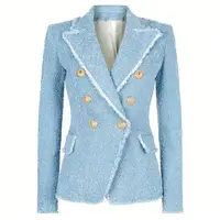 Women blazer clothing customized light blue women formal office lady Double Breasted tweed blazer jacket coat
Women blazer clothing customized light blue women formal office lady Double Breasted tweed blazer jacket coat