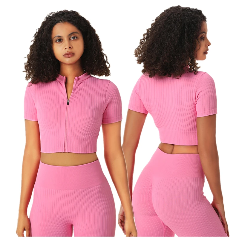 Custom Sport Clothes Lady Gym Fitness Active Wear Short Sleeve Zipper Crop Top High Waist Pants 2 Piece Yoga Set For Workout
Custom Sport Clothes Lady Gym Fitness Active Wear Short Sleeve Zipper Crop Top High Waist Pants 2 Piece Yoga Set For Workout