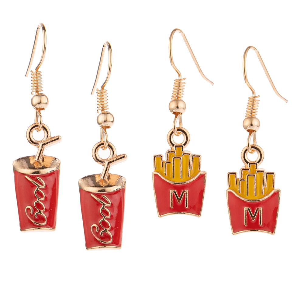 3D Fashion Alloy Coke French Fries Dripping Earrings Pendant Charm Earrings interesting Cute Girl Valentine's Day Birthday Gift, Picture shows
3D Fashion Alloy Coke French Fries Dripping Earrings Pendant Charm Earrings interesting Cute Girl Valentine's Day Birthday Gift, Picture shows