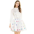 2019 High quality women elegant pure white satin ruffle front long sleeve blouse