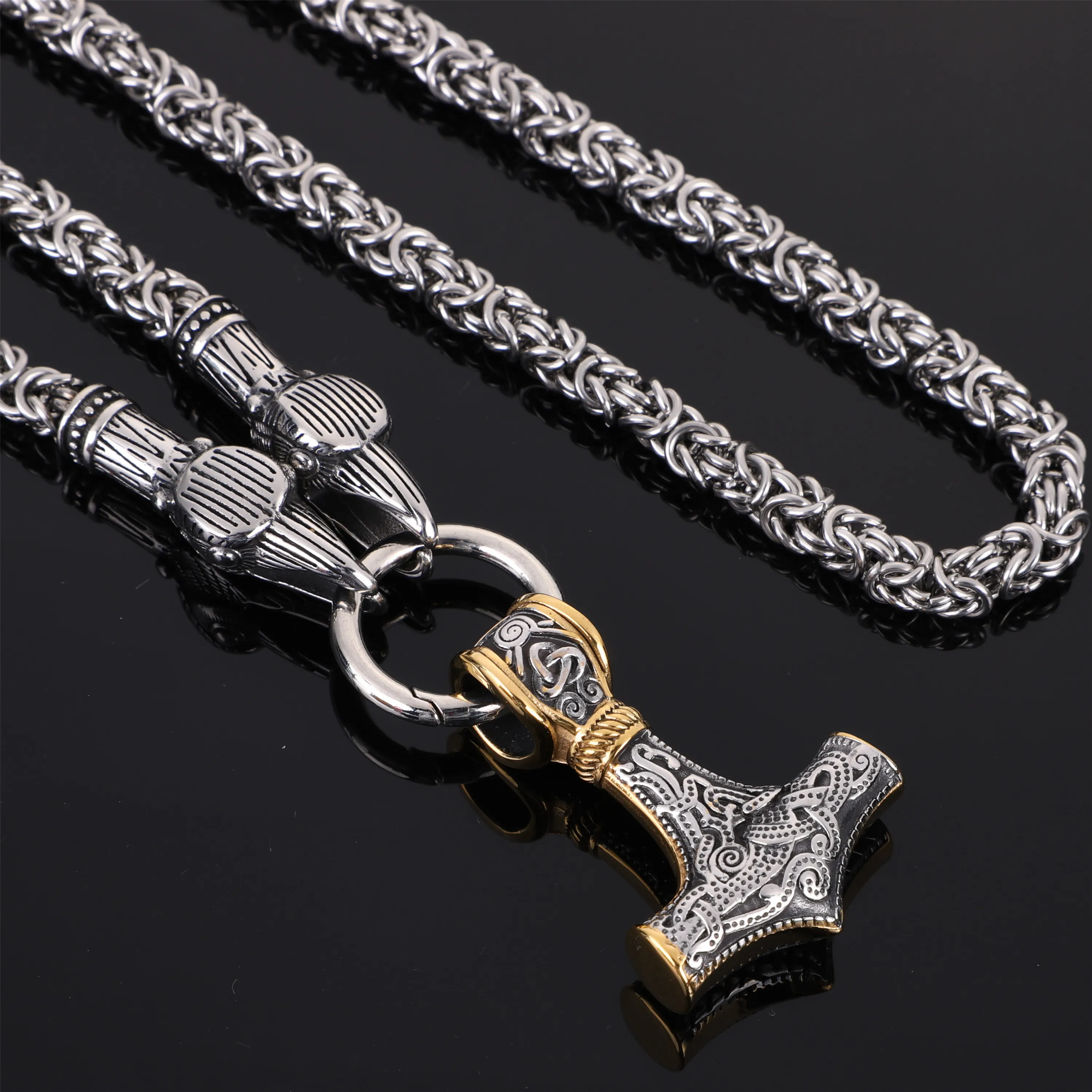 2021 trade assurance viking gold&silver big thor hammer pendent necklace stainless steel raven head handmade chain accessories
2021 trade assurance viking gold&silver big thor hammer pendent necklace stainless steel raven head handmade chain accessories