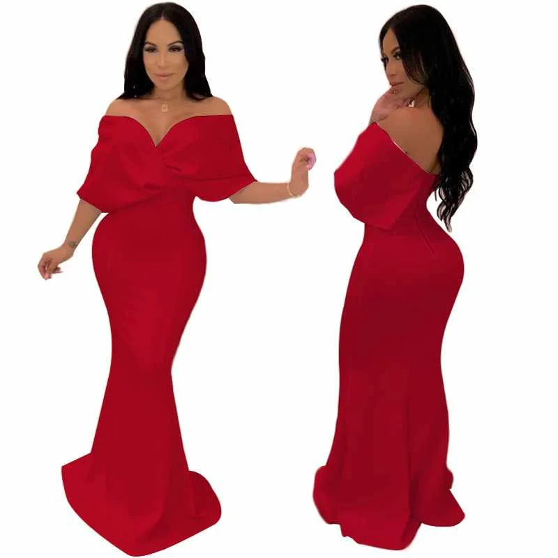 Cross Over Neck Fishtail Party Dress Women Solid Bodycon Off Shoulder Dress Elegant Ladies Formal Celebrate Dresses Vestidos
Cross Over Neck Fishtail Party Dress Women Solid Bodycon Off Shoulder Dress Elegant Ladies Formal Celebrate Dresses Vestidos