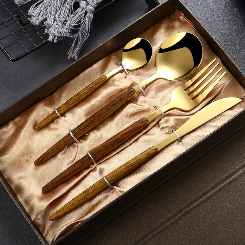 Luxury Knife Fork Spoon Flatware with Gift Box Silver and Gold Wood Handle Stainless Steel Cutlery Sets, Silver,gold
Luxury Knife Fork Spoon Flatware with Gift Box Silver and Gold Wood Handle Stainless Steel Cutlery Sets, Silver,gold