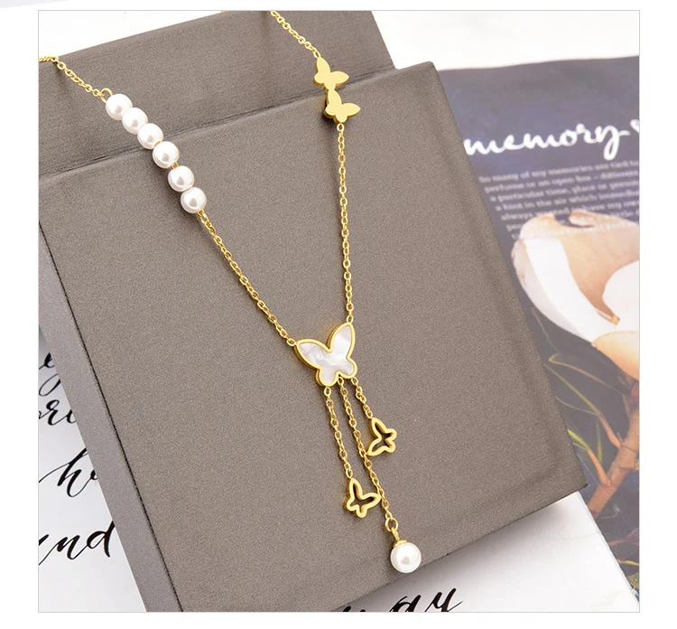 Fashion Jewelry Pearl Pendant White Shell Gold Plated Butterfly Stainless Steel Necklace For Women
Fashion Jewelry Pearl Pendant White Shell Gold Plated Butterfly Stainless Steel Necklace For Women