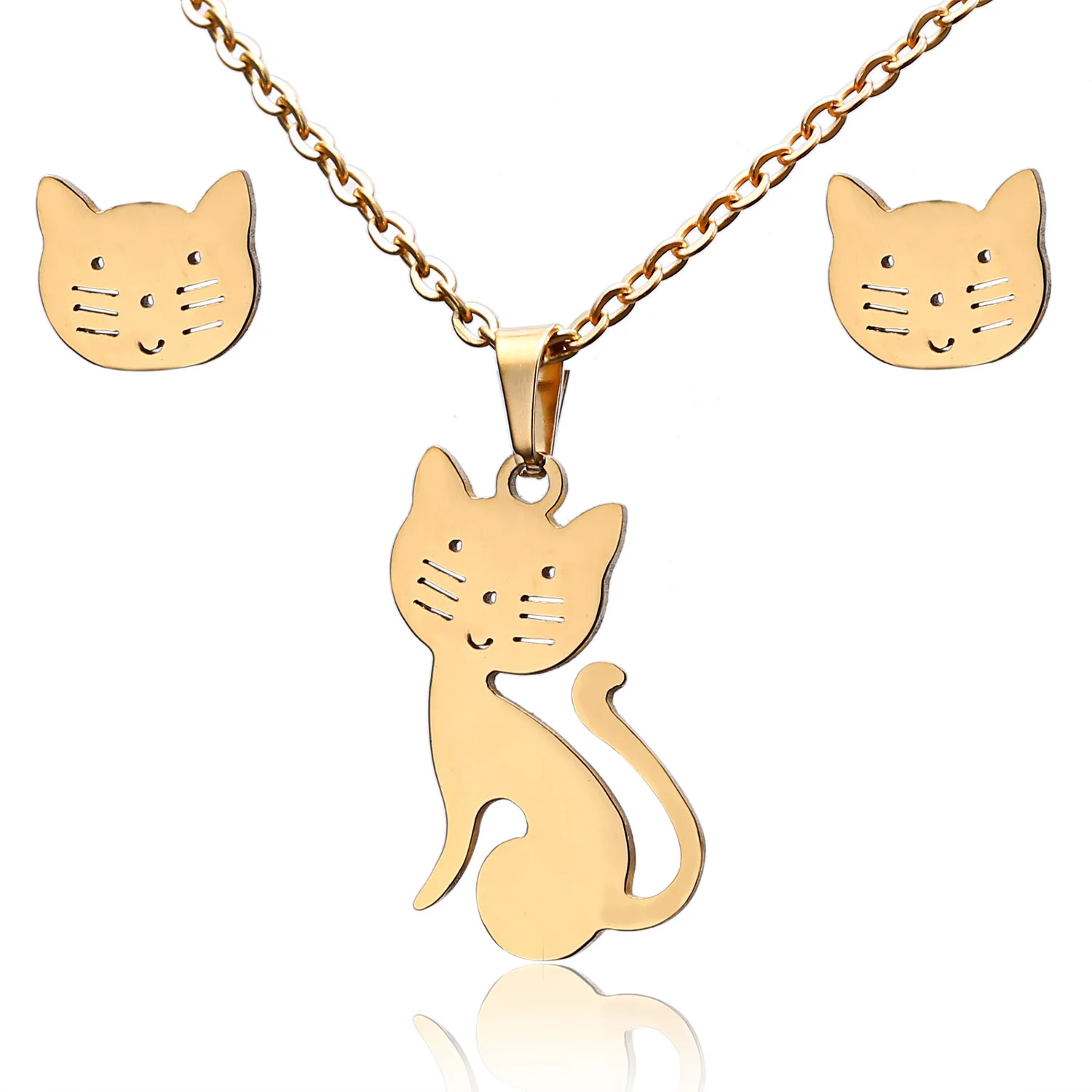 Wholesale Lovely Cat Jewelry Collection Simple Stainless Steel Necklace Earrings Jewelry Set
Wholesale Lovely Cat Jewelry Collection Simple Stainless Steel Necklace Earrings Jewelry Set