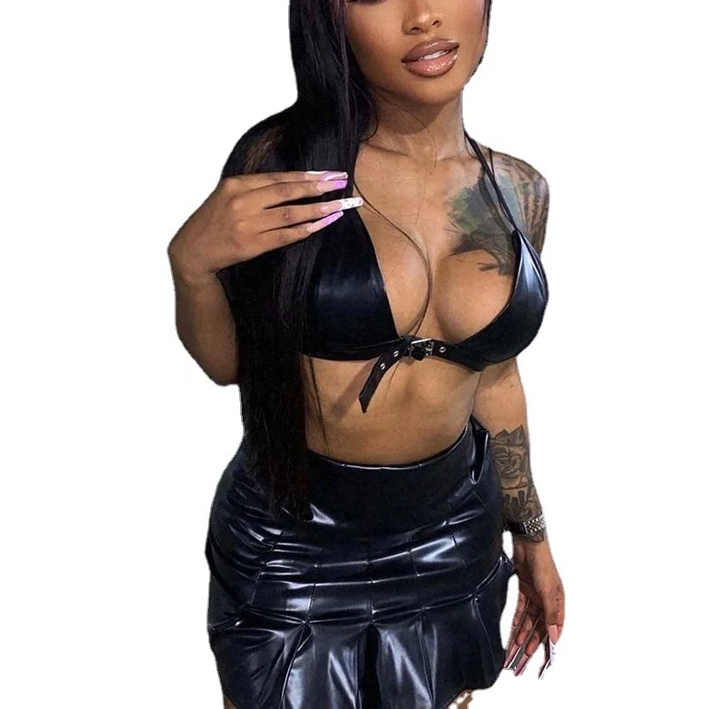 KX-KJ23133 2022 Summer hot bikini bra top girls woman clothing trends pu leather pleated two piece skirt set women
KX-KJ23133 2022 Summer hot bikini bra top girls woman clothing trends pu leather pleated two piece skirt set women