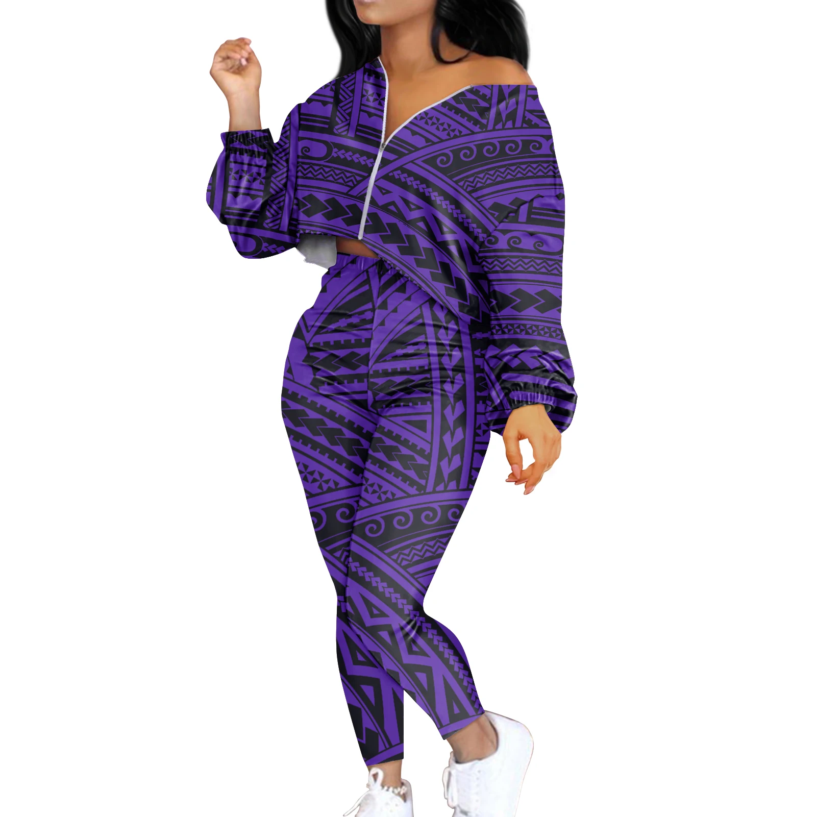 Purple Samoan Tribal Print Plus Size Two Piece Sets Long Sleeve Zipper Coat And Pant Ensemble 2 Piece Femme Survetement Femme, Customized color
Purple Samoan Tribal Print Plus Size Two Piece Sets Long Sleeve Zipper Coat And Pant Ensemble 2 Piece Femme Survetement Femme, Customized color