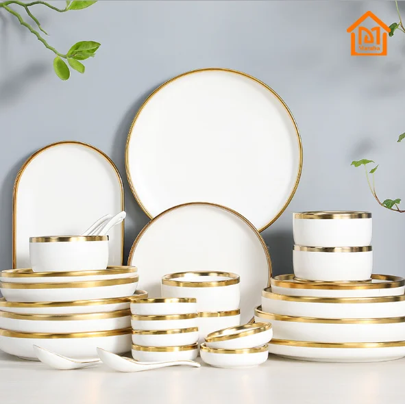 Nordic gold border solid color ceramics, high-end household bowls, plates, cutlery, European ceramic cutlery, Natural
Nordic gold border solid color ceramics, high-end household bowls, plates, cutlery, European ceramic cutlery, Natural