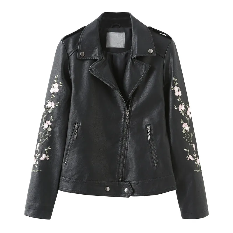 Wholesale Fashion Urban Turn Down Collar Black Embroidered PU Leather Jacket For Women, Black or customized color
Wholesale Fashion Urban Turn Down Collar Black Embroidered PU Leather Jacket For Women, Black or customized color