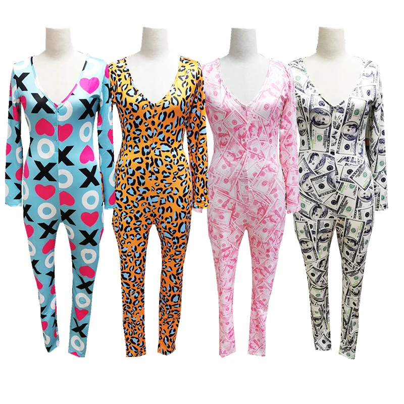 Wholesale fall onesie for women money print pajamas long sleeves onesie 
Wholesale fall onesie for women money print pajamas long sleeves onesie