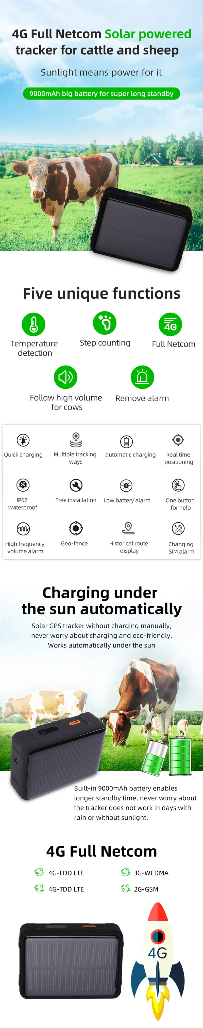 VJOY Long Stand By Wireless Charger V44 4G Lte Fdd Wcdma GSM Solar Gps Tracking Device For Animal Tracking