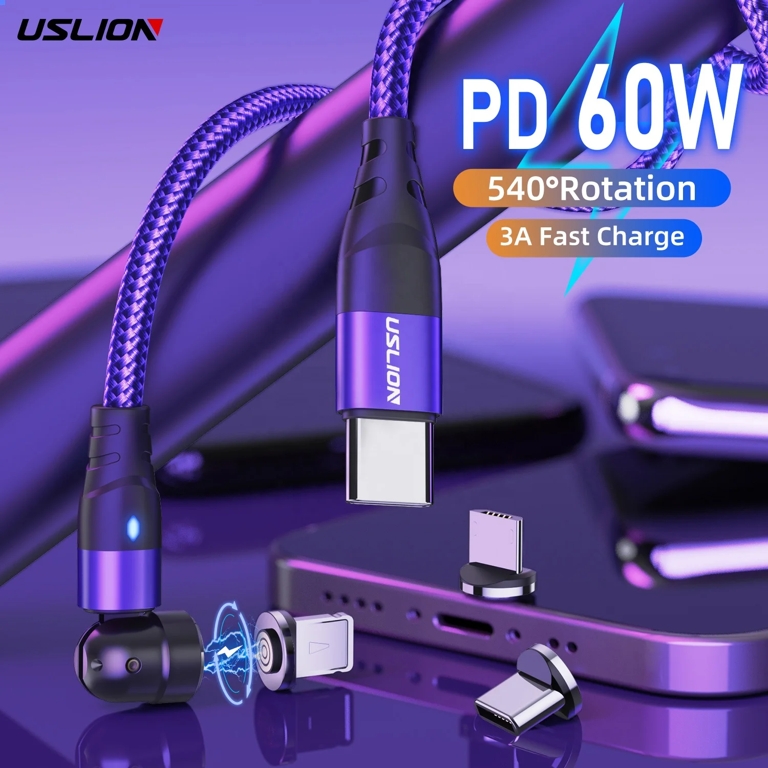 USLION PD 60W 540 Rotate 3 in 1 Magnetic Cable Fast Charging USB C Micro USB Type C LED Cable For iPhone 13 Data Cable
USLION PD 60W 540 Rotate 3 in 1 Magnetic Cable Fast Charging USB C Micro USB Type C LED Cable For iPhone 13 Data Cable