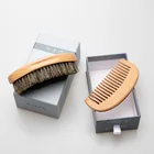 Amazon hot sales custom curved hard wave brush 360 boar bristle soft wave brush men wooden round beard brush and comb set