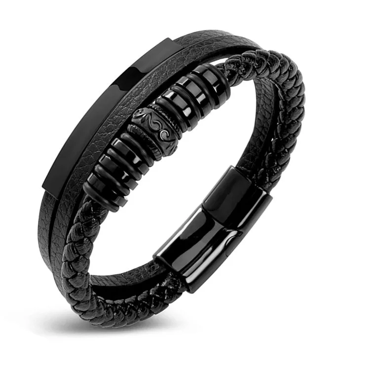 Simple Leather Multi-circle Hand Woven Bracelet Black Beads Stainless Bracelet Bangle For Men
Simple Leather Multi-circle Hand Woven Bracelet Black Beads Stainless Bracelet Bangle For Men