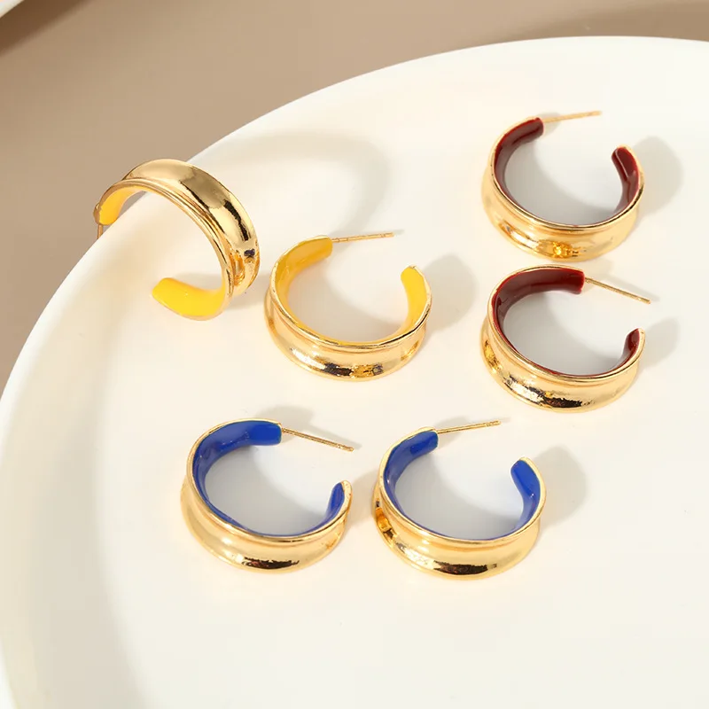 Korean Fashion Real Gold Plated Enamel Geometric Hoop Earring Multi Colors Oil Dripping C Shape Earrings
Korean Fashion Real Gold Plated Enamel Geometric Hoop Earring Multi Colors Oil Dripping C Shape Earrings