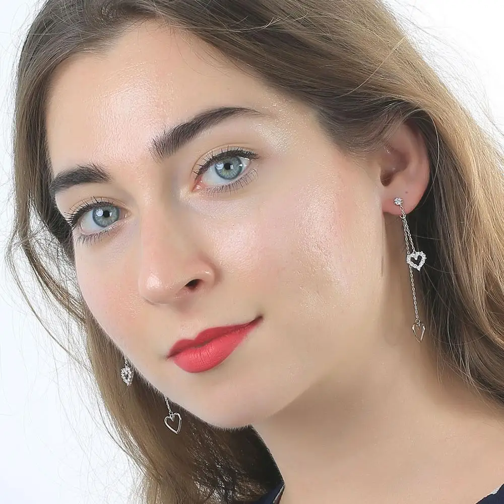 Double heart anti allergy silver needle earrings front back drop earrings f girl women, Rhodium
Double heart anti allergy silver needle earrings front back drop earrings f girl women, Rhodium