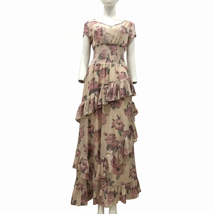 lady elegant casual dresses Floral print V-neck Tiered Ruffles Lace Front dresses women
lady elegant casual dresses Floral print V-neck Tiered Ruffles Lace Front dresses women