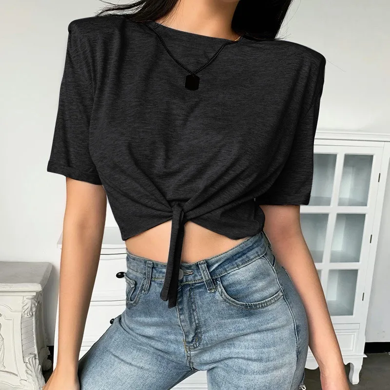 2021 new arrivals summer collection wholesale pad shoulder women casual crop T-shirts
2021 new arrivals summer collection wholesale pad shoulder women casual crop T-shirts
