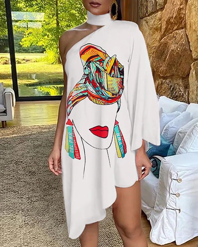 Plus size dress apparel Women Fashion Choker Peacock Print One Shoulder Irregular Ruffled Hem Dress, Shown
Plus size dress apparel Women Fashion Choker Peacock Print One Shoulder Irregular Ruffled Hem Dress, Shown