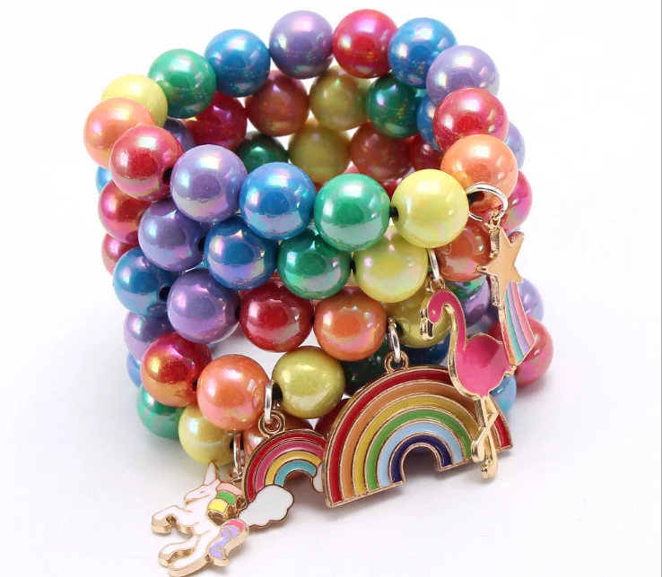 little girl rainbow color beaded bracelets kids gifts.png