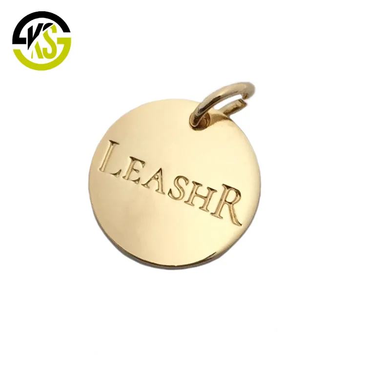 Custom round engraved letter logo label pendant jewelry hang tag for bags, Imitaiton gold or custom
Custom round engraved letter logo label pendant jewelry hang tag for bags, Imitaiton gold or custom