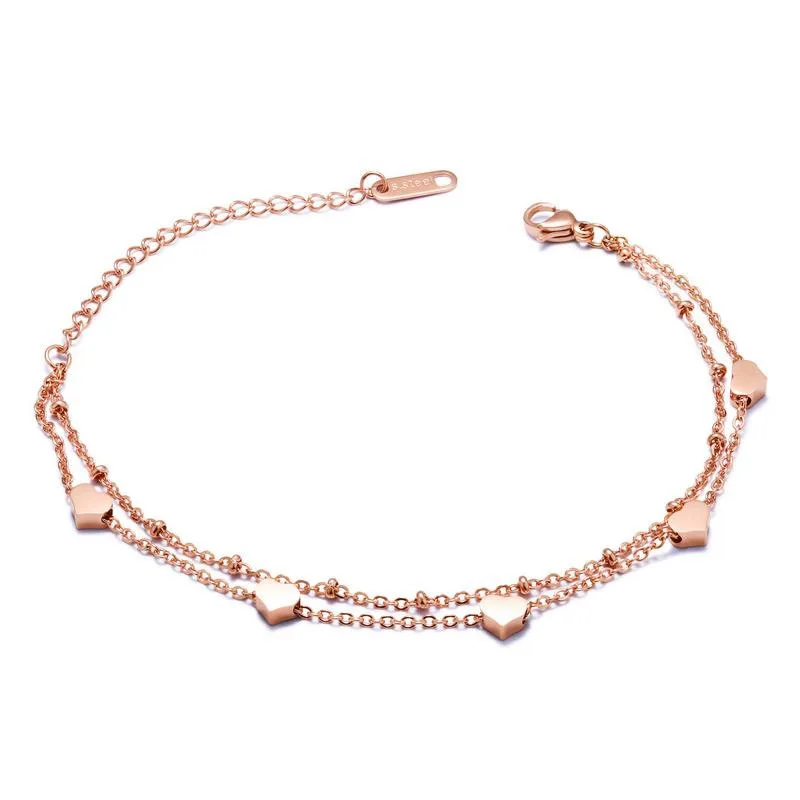 Thin Stainless Steel Rose Gold Chain Heart Bracelet Double Chain Heart Charm Bracelet
Thin Stainless Steel Rose Gold Chain Heart Bracelet Double Chain Heart Charm Bracelet