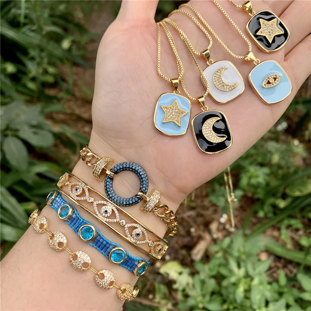 LS-B1672 Fashion cz charm necklace with white rhinestone beautiful enamel necklace eye moon star shaped charm jewelry, As is
LS-B1672 Fashion cz charm necklace with white rhinestone beautiful enamel necklace eye moon star shaped charm jewelry, As is