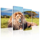 Lion Lying on the African Prairie Canvas Wall Art for Modern Bedroom Decoration Wild Animal Framed Canvas Wall Art