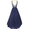 Chaozhou Factory Long Halter Party Dresses Women Beaded Prom Dress Royal Blue