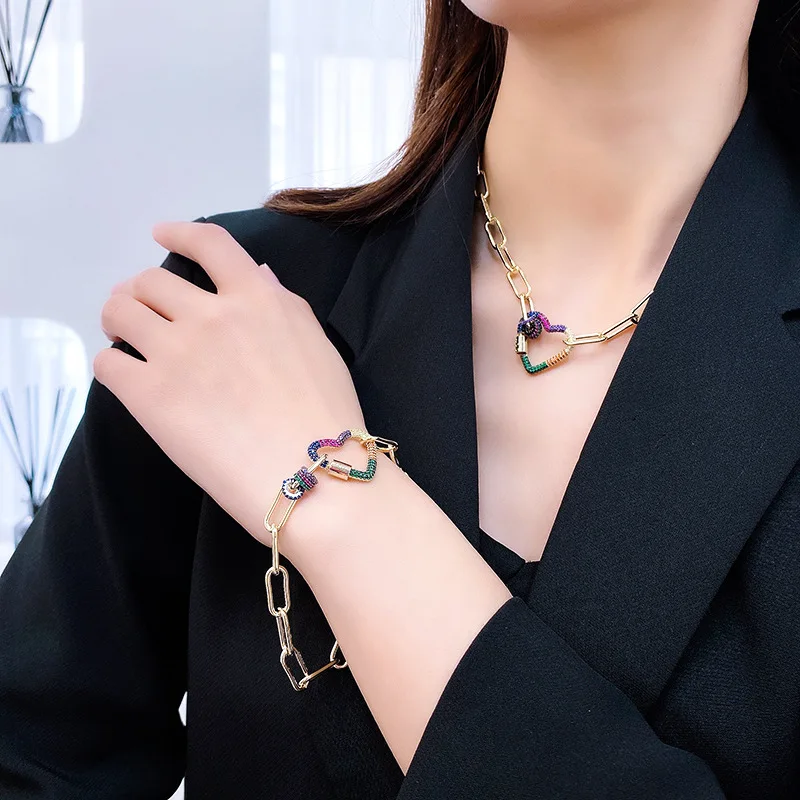 Xinyue Fashion Rainbow Love Rhinestone Pendant Necklace Thick Chain Diamond Screw Clasp Necklace Clavicle Chain, As shown
Xinyue Fashion Rainbow Love Rhinestone Pendant Necklace Thick Chain Diamond Screw Clasp Necklace Clavicle Chain, As shown