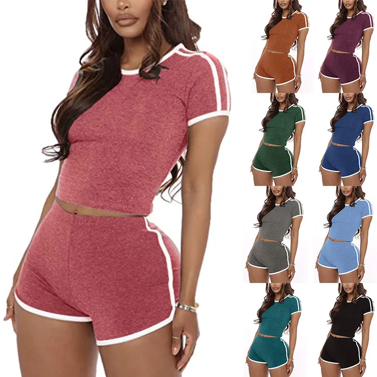 2021 New Style Summer Solid Color Women Casual Suit Sexy Crop Top And Shorts Suit Yoga Workout Womens 2 Piece Set
2021 New Style Summer Solid Color Women Casual Suit Sexy Crop Top And Shorts Suit Yoga Workout Womens 2 Piece Set