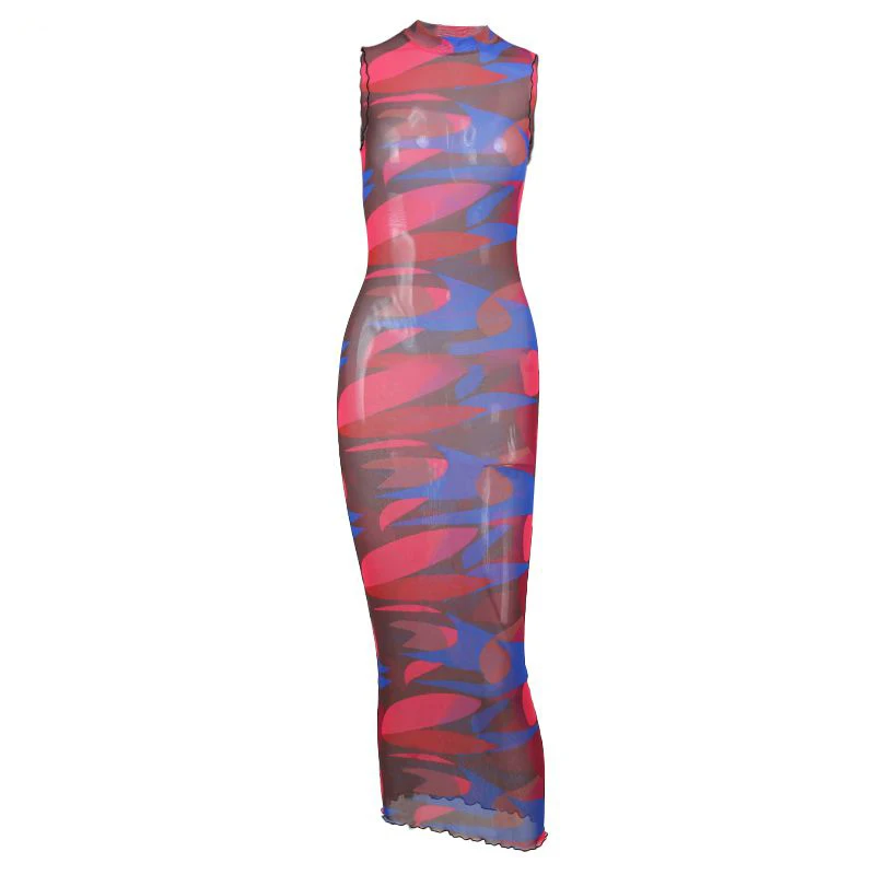 LY10007 summer fashion bodycon mesh printed maxi dress, As shown in the figure 
LY10007 summer fashion bodycon mesh printed maxi dress, As shown in the figure