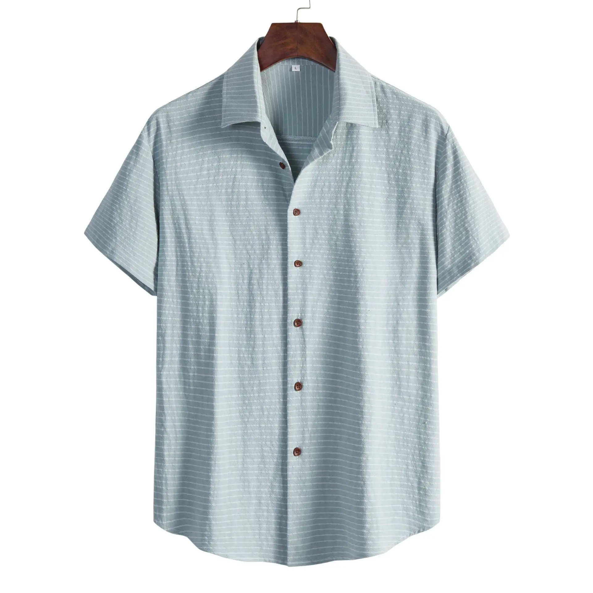 Spring and summer new men's print beach striped shirt fashion charm temperament commuting
Spring and summer new men's print beach striped shirt fashion charm temperament commuting