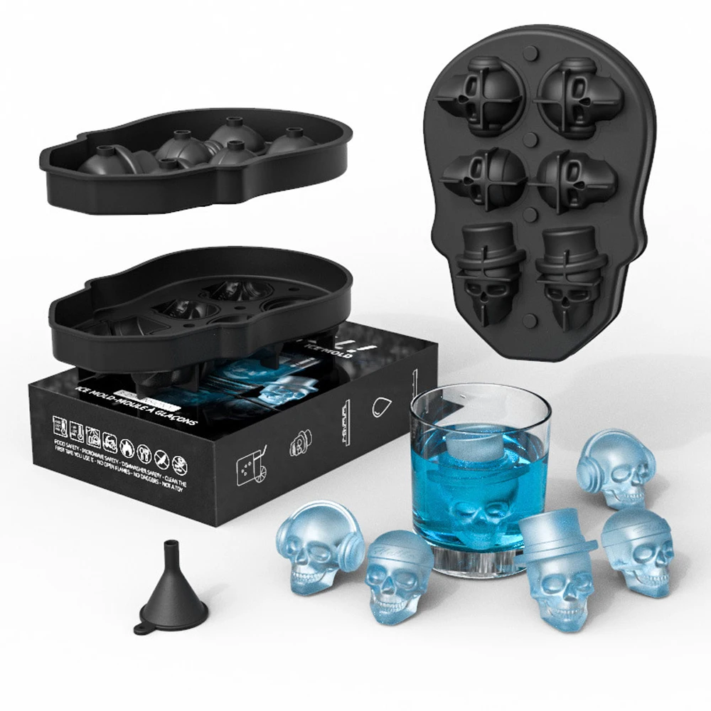Cool Summer Household Silicone 6 Cells Skull Ice Cube Tray With Funnel, Black/blue/gray
Cool Summer Household Silicone 6 Cells Skull Ice Cube Tray With Funnel, Black/blue/gray
