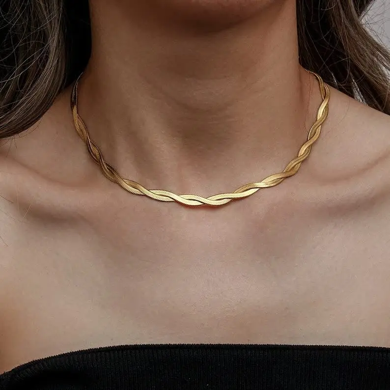 Fine Jewelry Necklace Gold plated fashion Stainless Steel 18K Double layer twisted herringbone snake chain necklace for women
Fine Jewelry Necklace Gold plated fashion Stainless Steel 18K Double layer twisted herringbone snake chain necklace for women